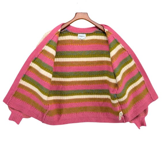 FRNCH Taina Cardigan Womens Pink Multicolor Stripe Open Front Chunky Knit Size S - Picture 3 of 6
